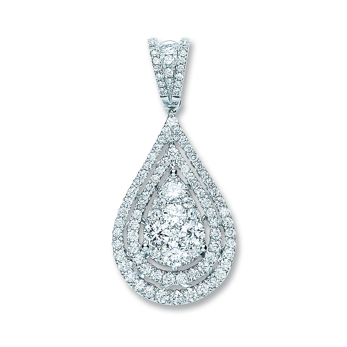 18ct White Gold 1.30ct Diamond Drop Pendant - 18ct Gold