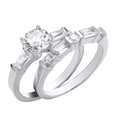 Silver Round and Baguette Cubic Zirconia Bridal Set Rings