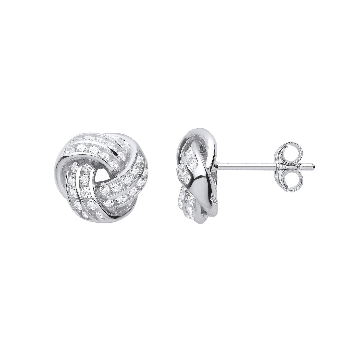 Silver Cubic Zirconia Knot Stud Earrings - Silver