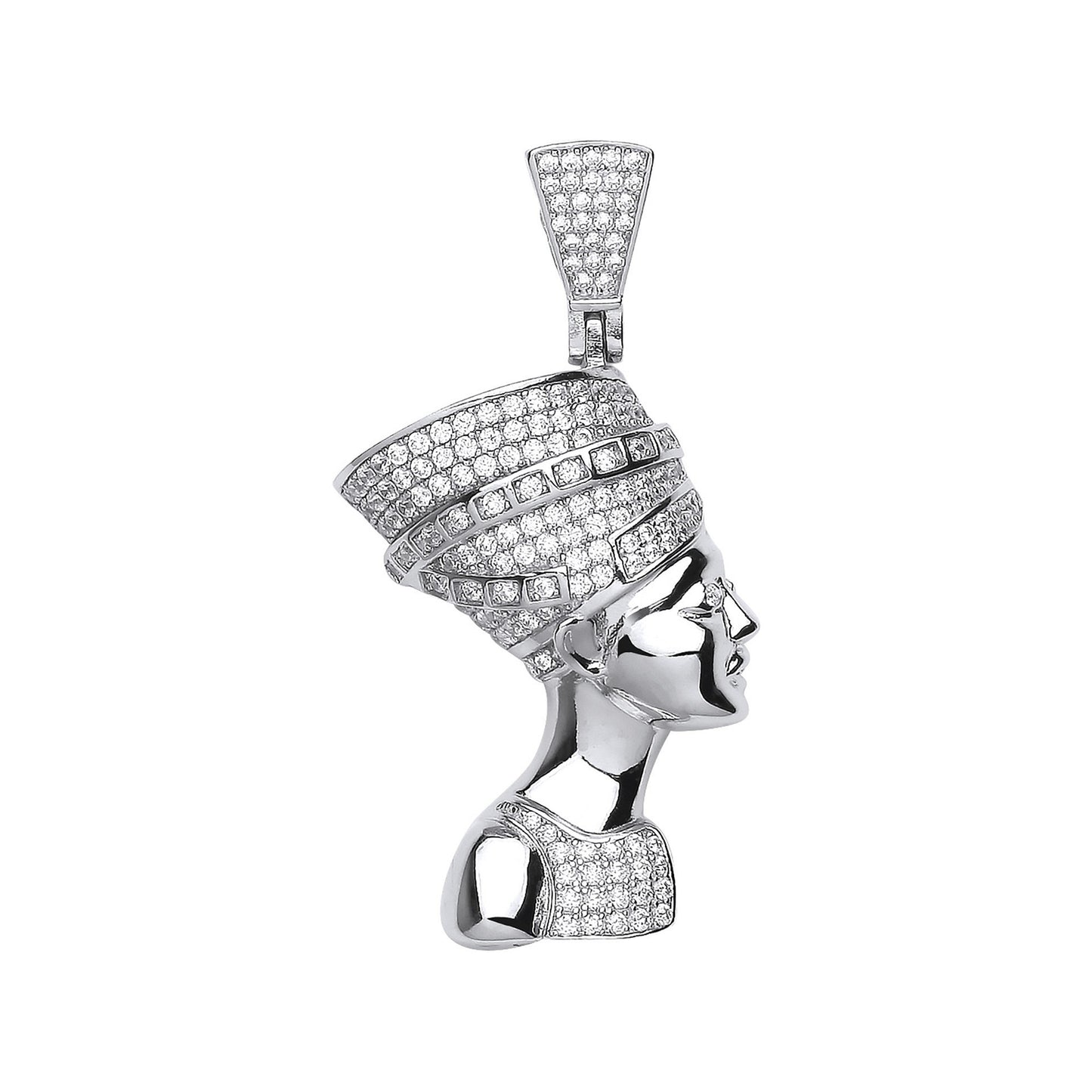 Silver Large Queen Nefertiti Cubic Zirconia Pendant - Silver