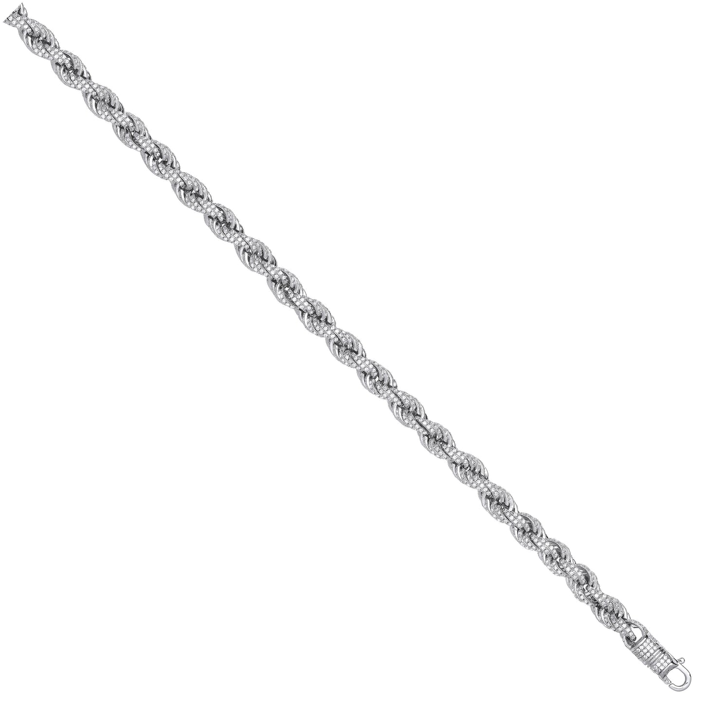 Silver 7mm Cubic Zirconia Set Rope Chain - Silver