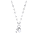 Silver Paper Clip Chain , Padlock & Cubic Zirconia Key Necklace