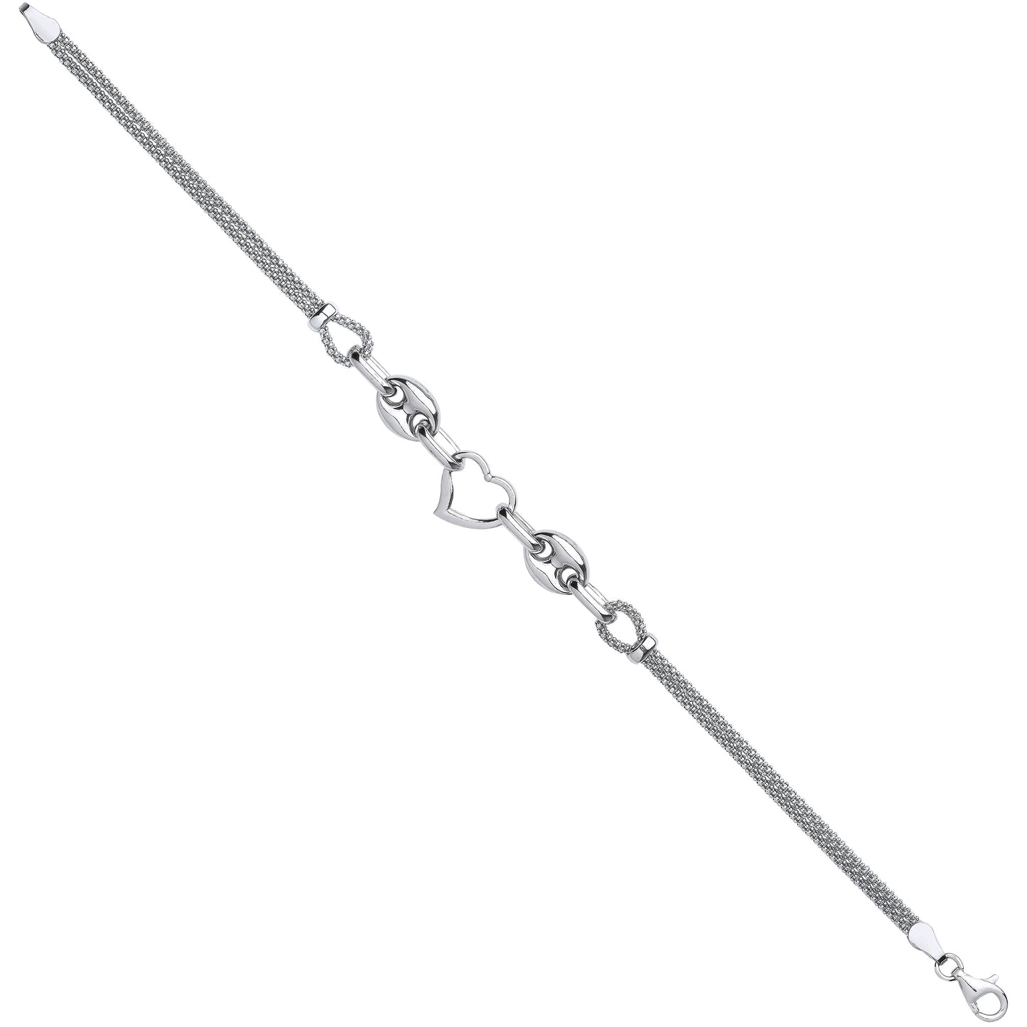 Silver Heart & Coffee Bean Popcorn Bracelet - Silver