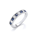 Sapphire Blue & Clear Cubic Zirconia Half ET Silver Ring