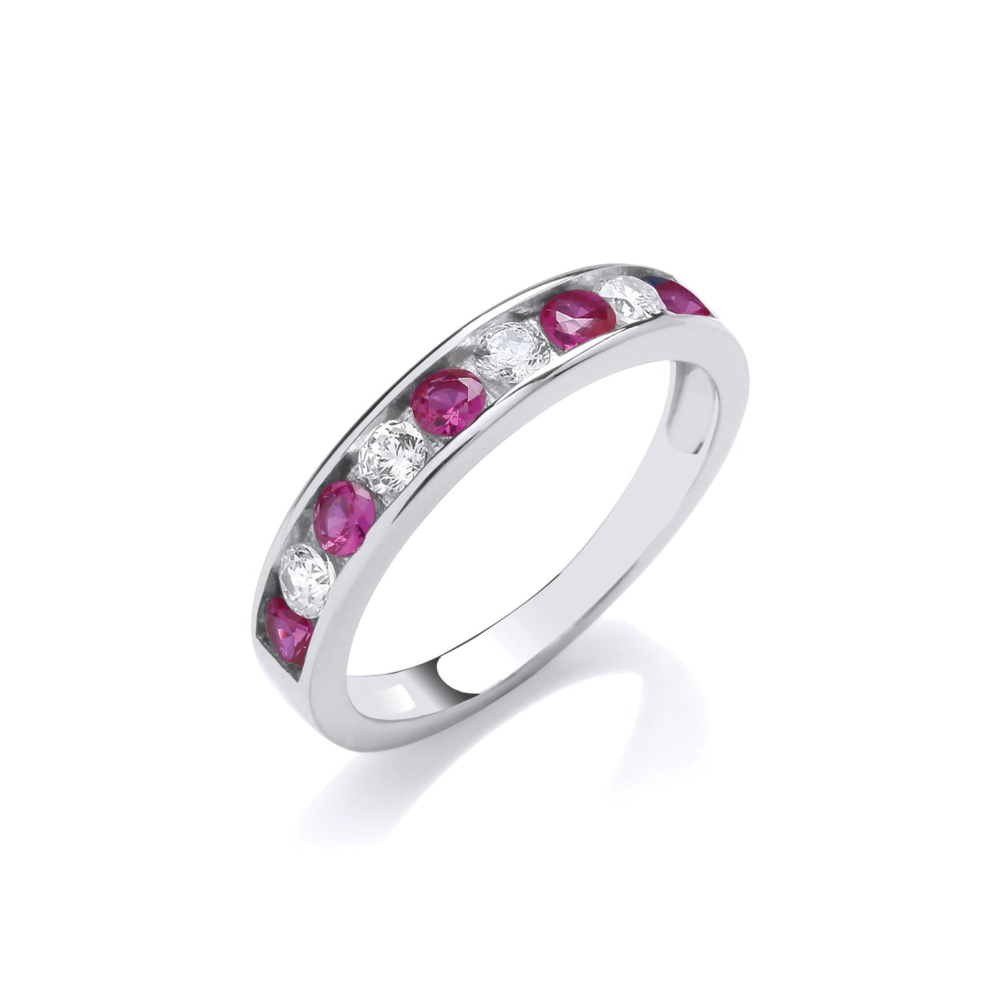 Ruby Red & Clear Cubic Zirconia Half ET Silver Ring - Silver