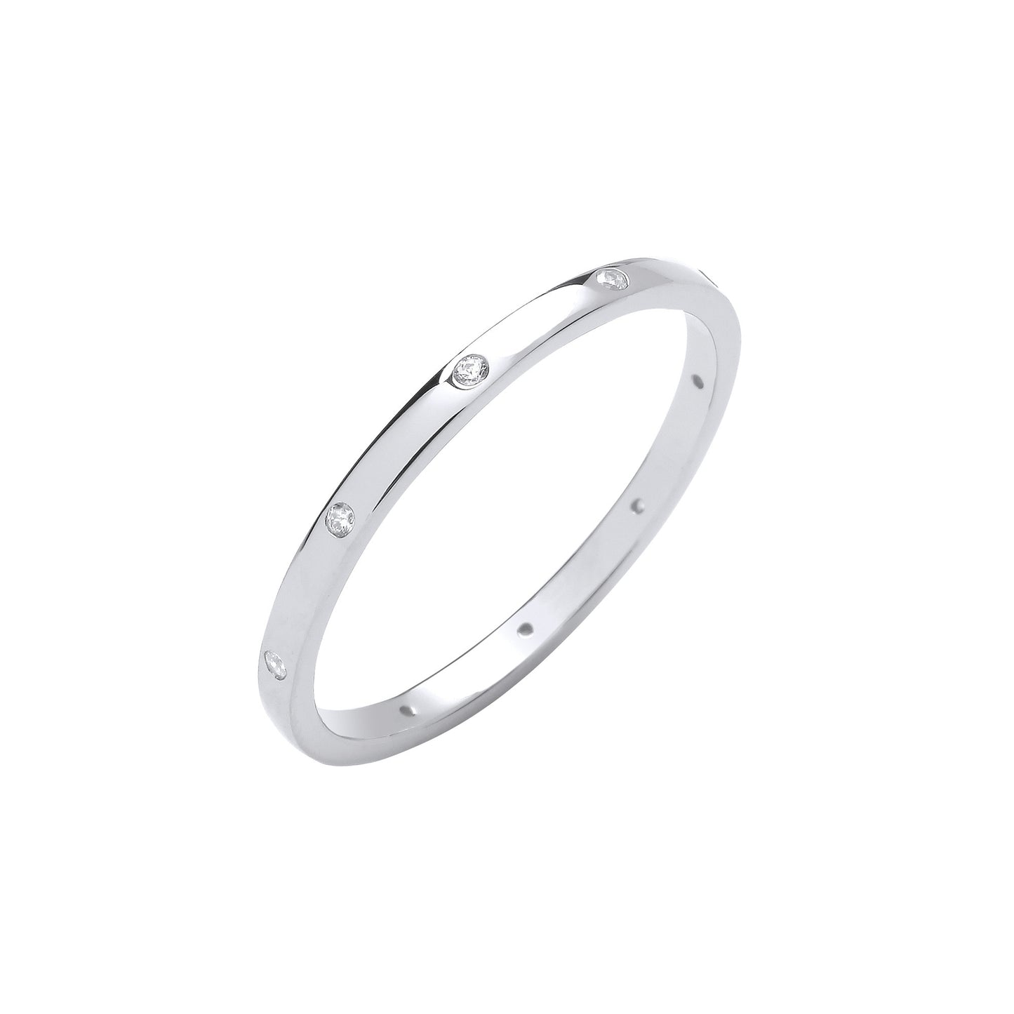 Silver Cubic Zirconias Court Shape 2mm Wedding Band - Silver