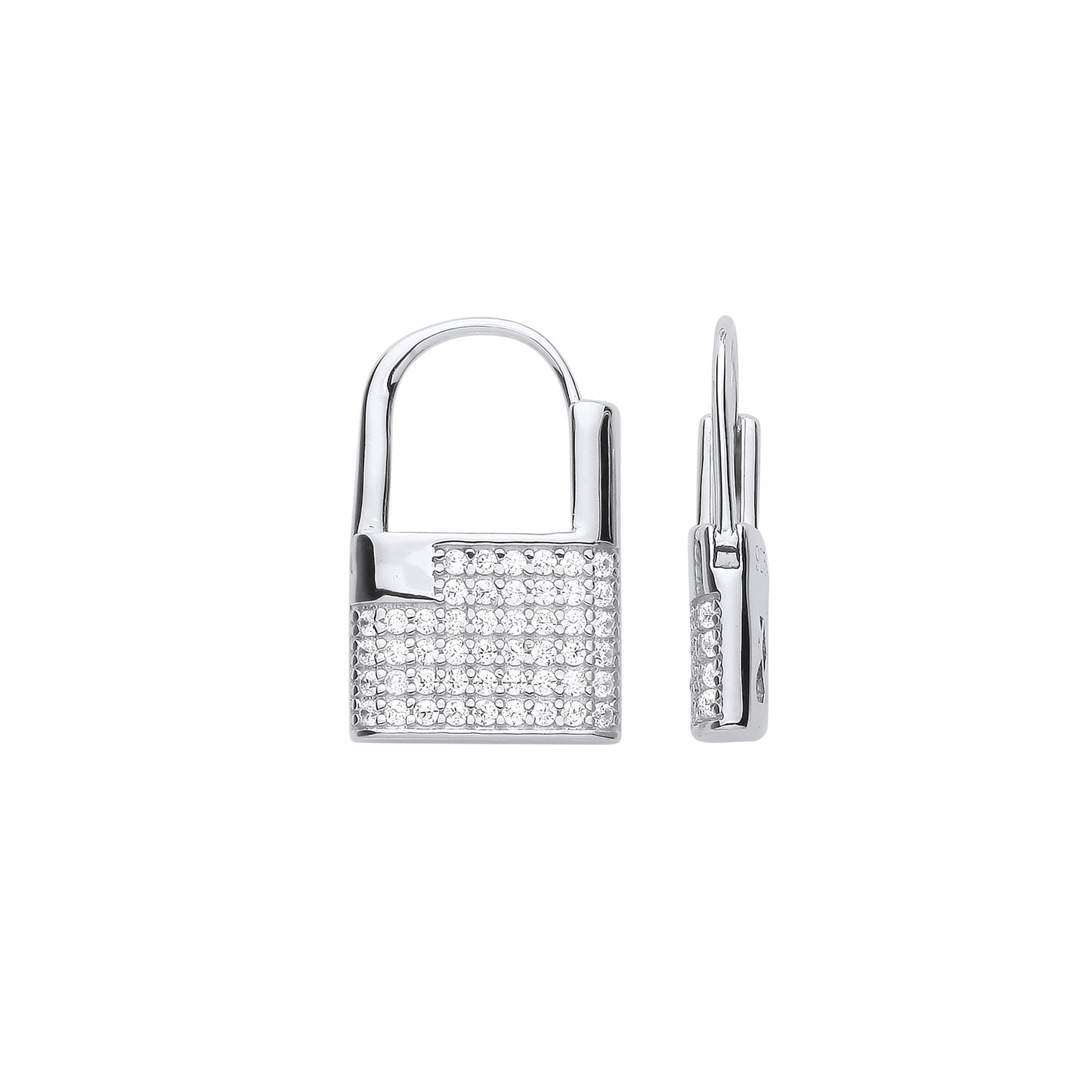 Silver Cubic Zirconia Padlock Drop Earrings - Silver