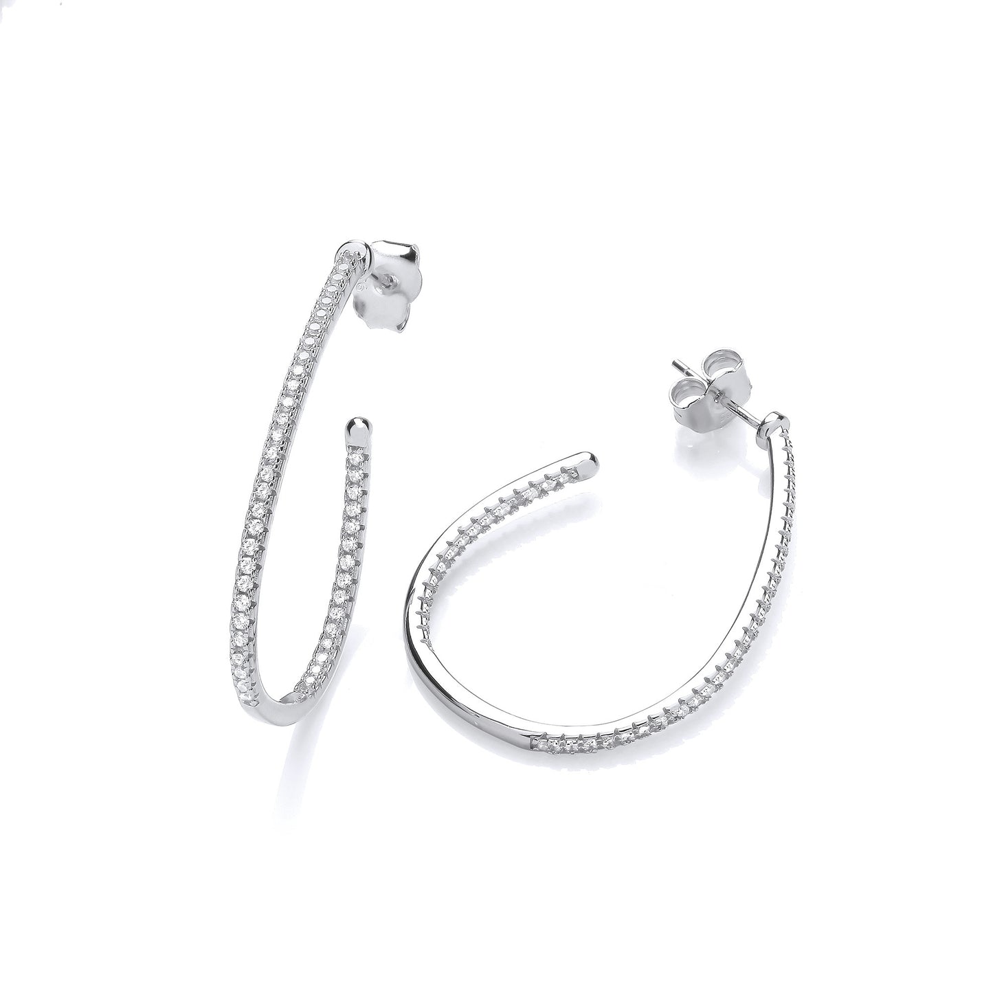 Half Hoop, Teardrop Cubic Zirconia Earrings - Silver