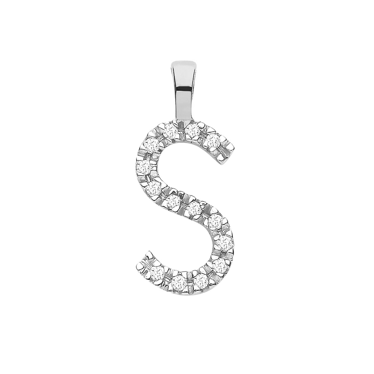 9ct White Gold 0.05ct Diamond S Initial - 9ct Gold