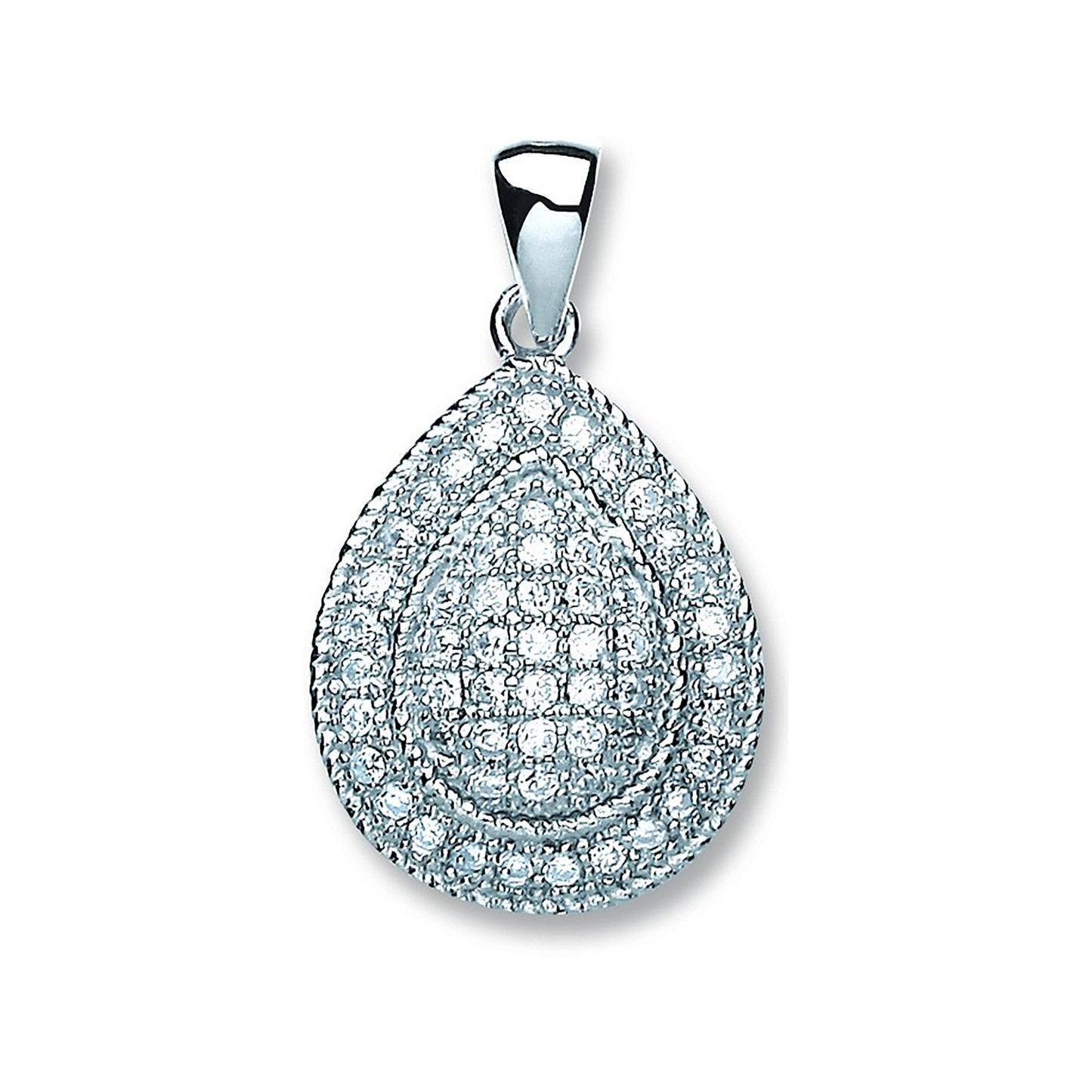 Silver Large Pear Shape Cubic Zirconia Pendant - Silver
