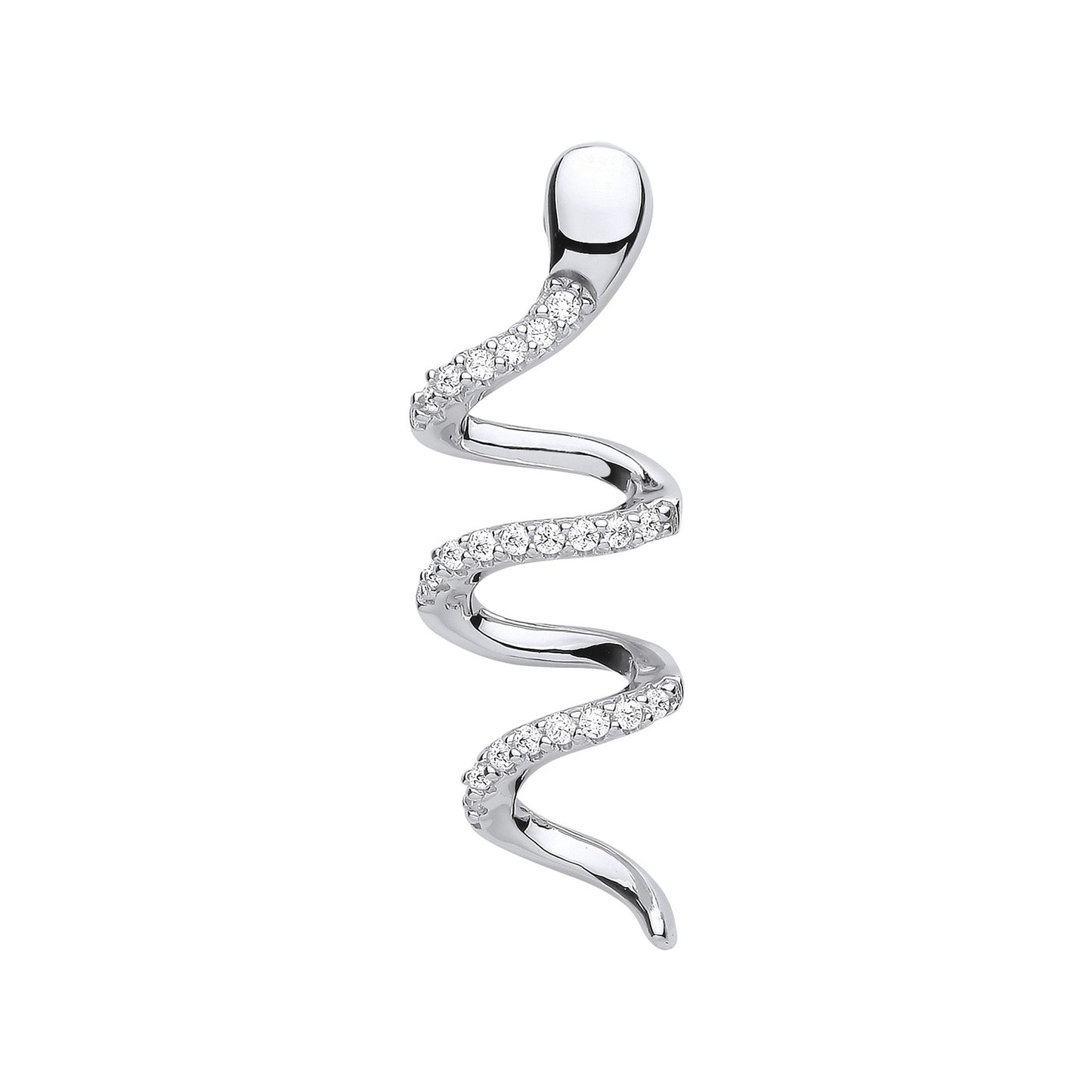 Silver Snake Cubic Zirconia Drop Pendant - Silver