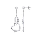 Silver Heart Paper Clip Cubic Zirconia Drop Earrings
