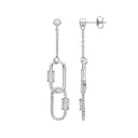 Silver Paper Clip Cubic Zirconia Drop Earrings