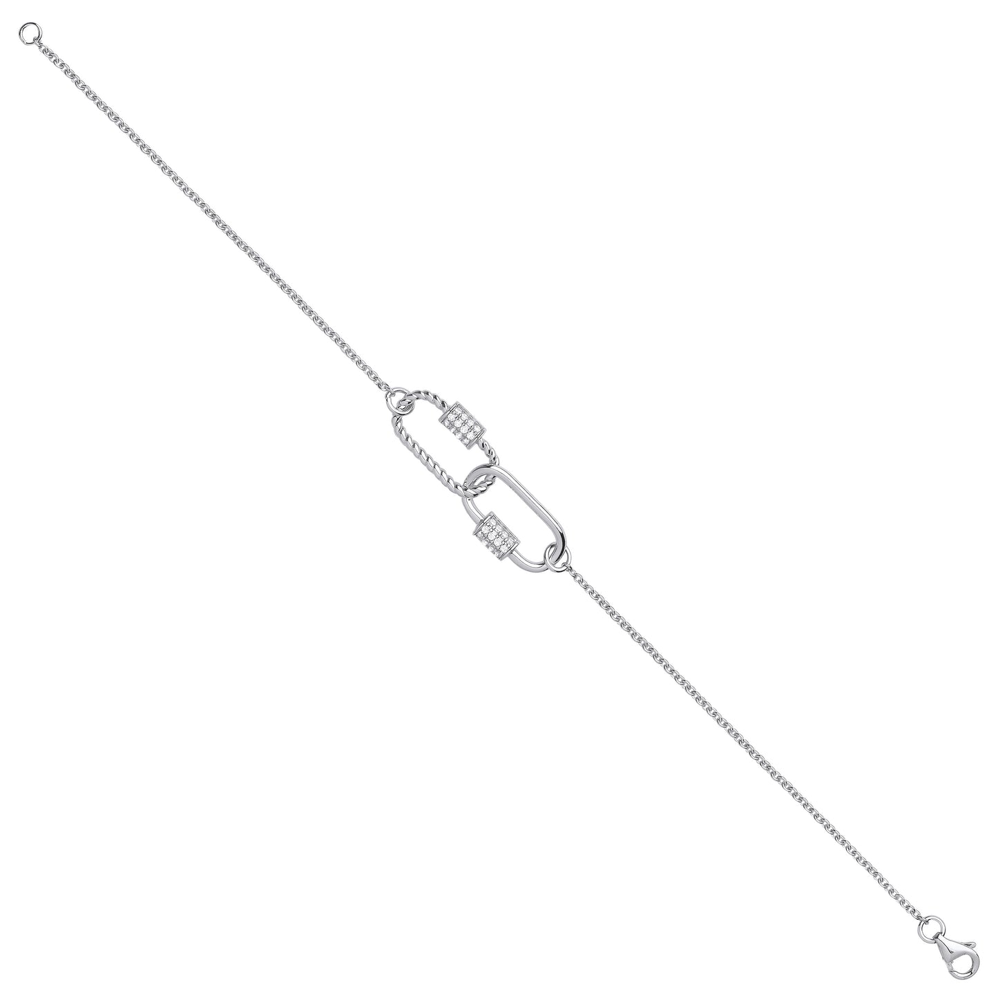 Silver Paper Clip Cubic Zirconia Ladies Bracelet - Silver