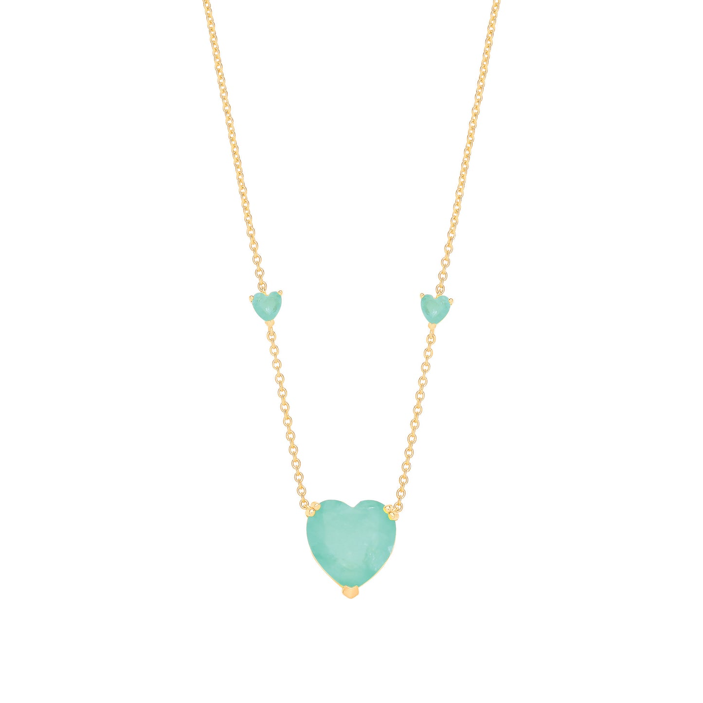 Silver Yellow Gold Plated, Green Heart Necklace - Silver