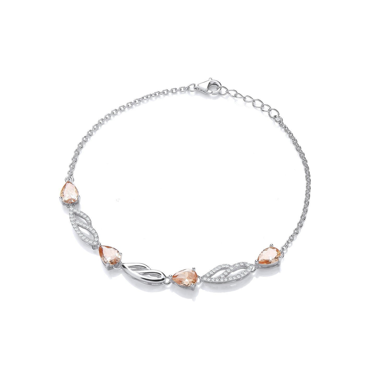 Champagne & Clear Cubic Zirconias Ladies Silver Bracelet - Silver
