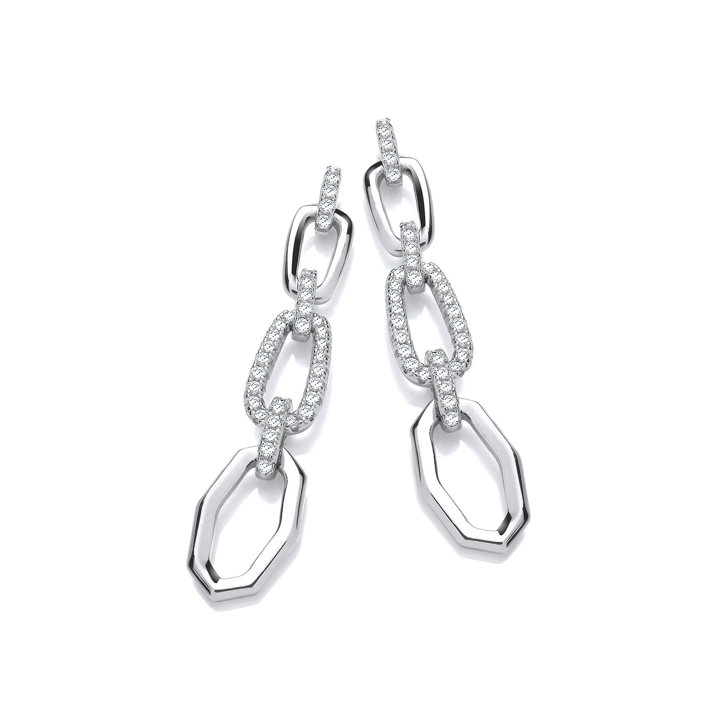 Hollow Links Cubic Zirconia Drop Earrings - Silver