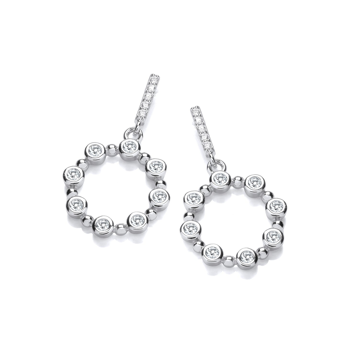 Silver Rubover Cubic Zirconias Circle of Life Drop Earrings - Silver