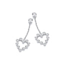Silver Heart Rubover Cubic Zirconias Chain Drop Earrings