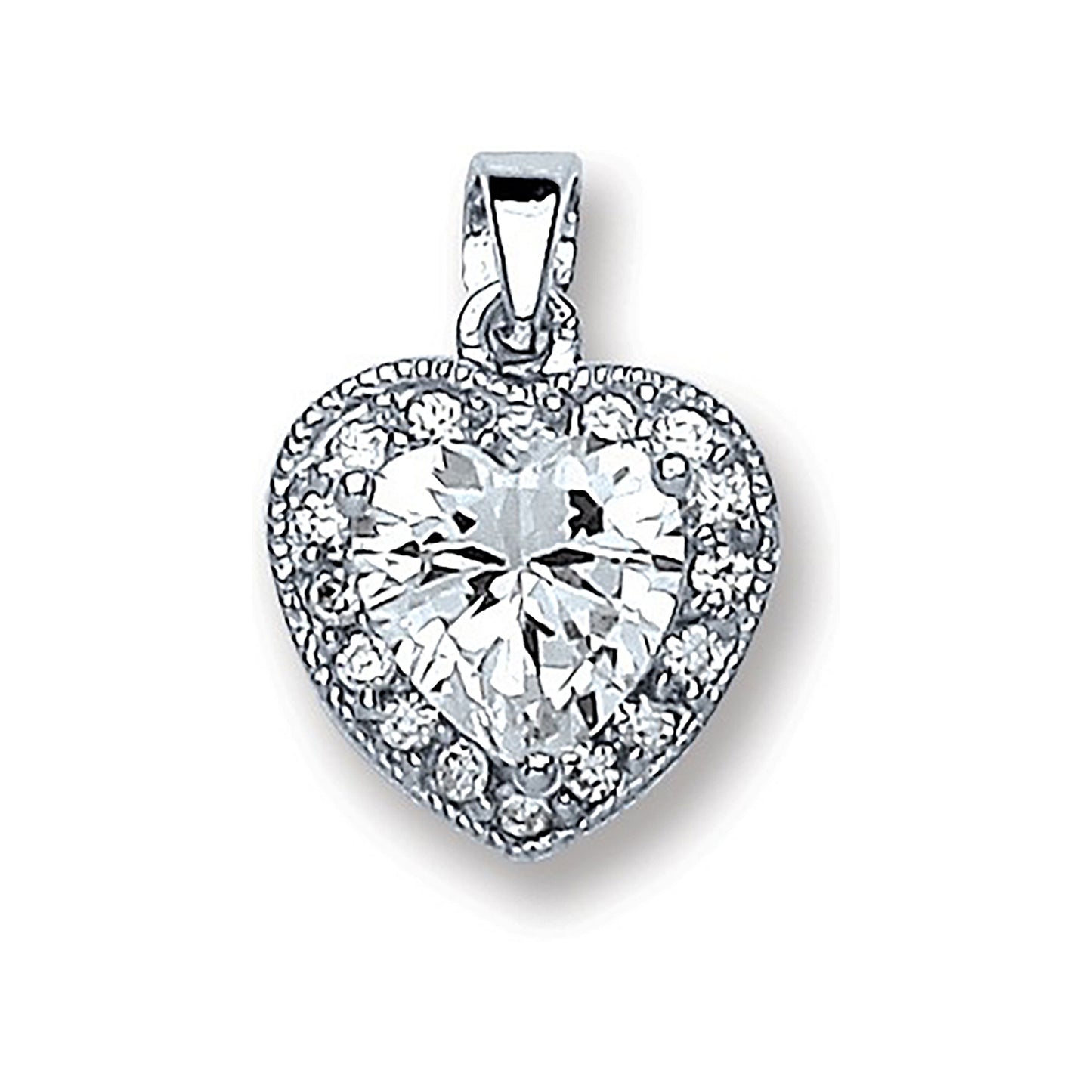 Silver Heart Cubic Zirconia Pendant - Silver