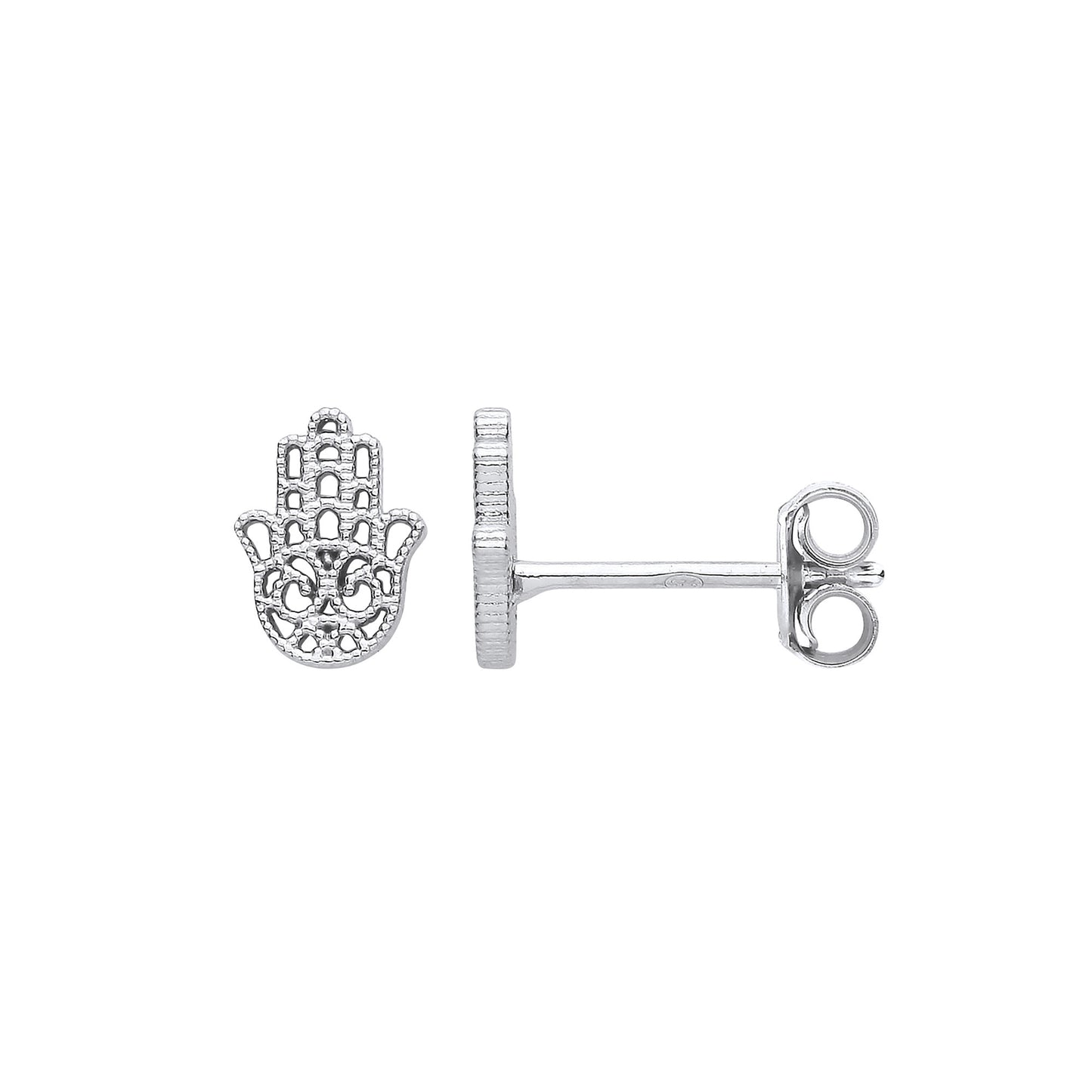 Silver Hamsa Hand Stud Earrings - Silver