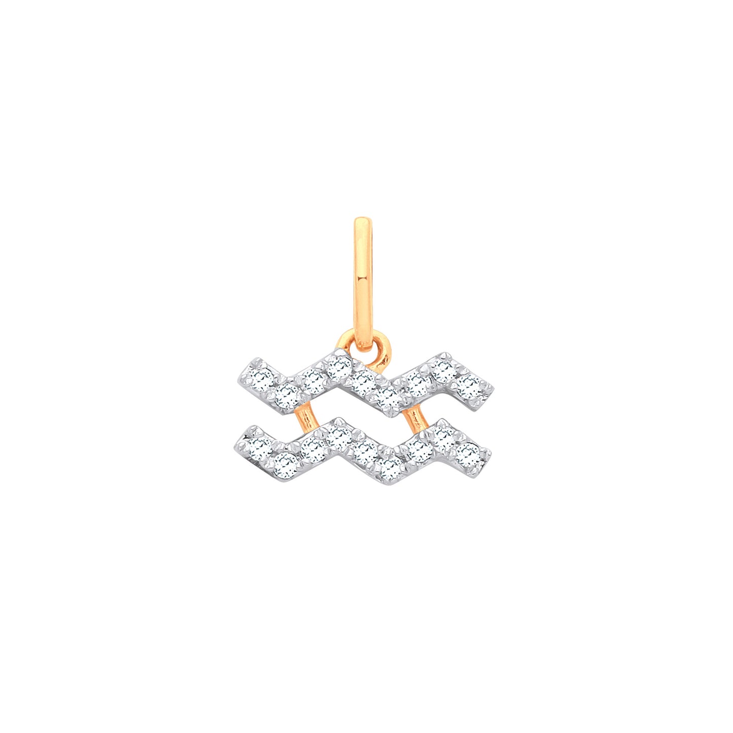 9ct Yellow Gold Aquarius Zodiac 0.10ct pendant - 9ct Gold