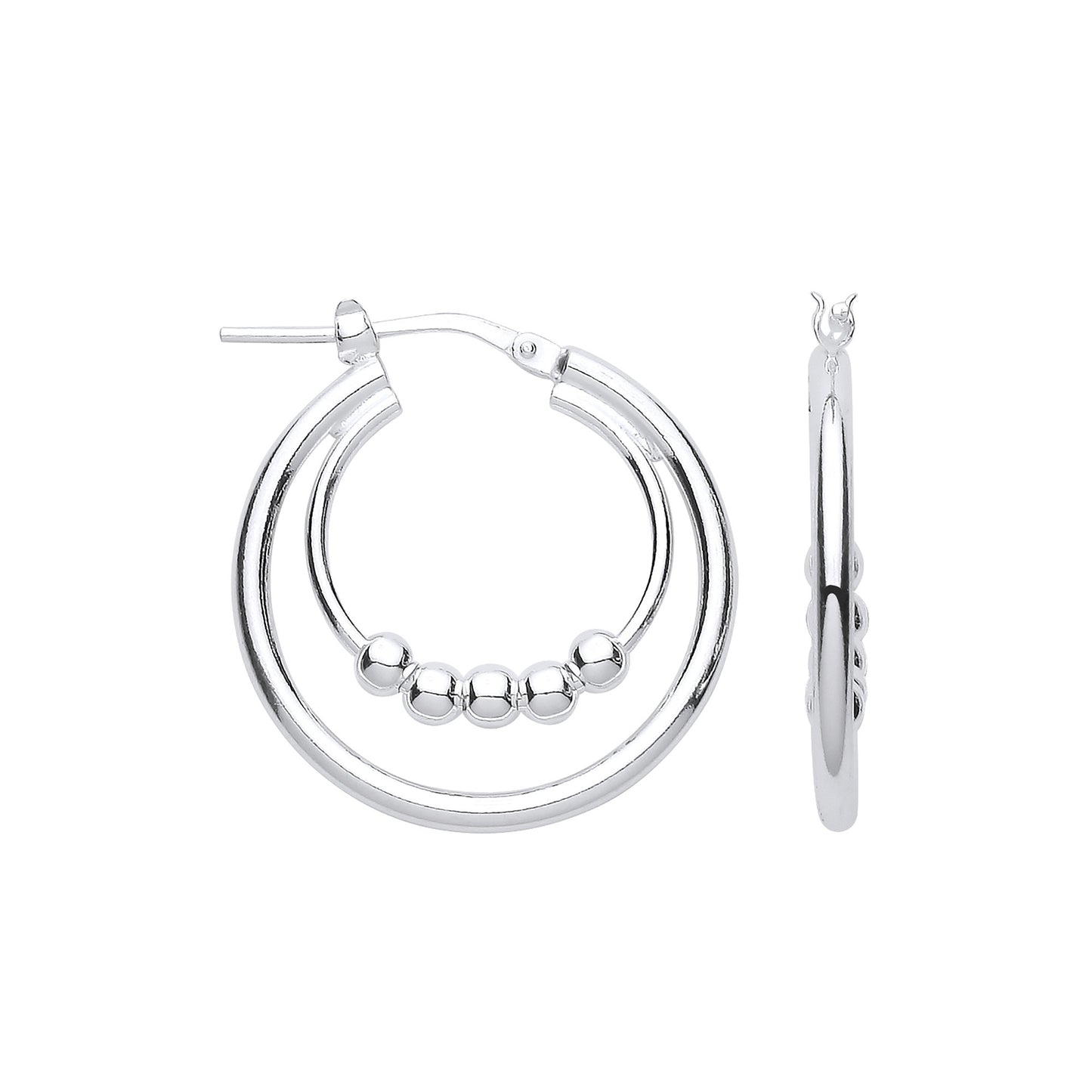 Silver Double Hoop with beads Earrings - Silver