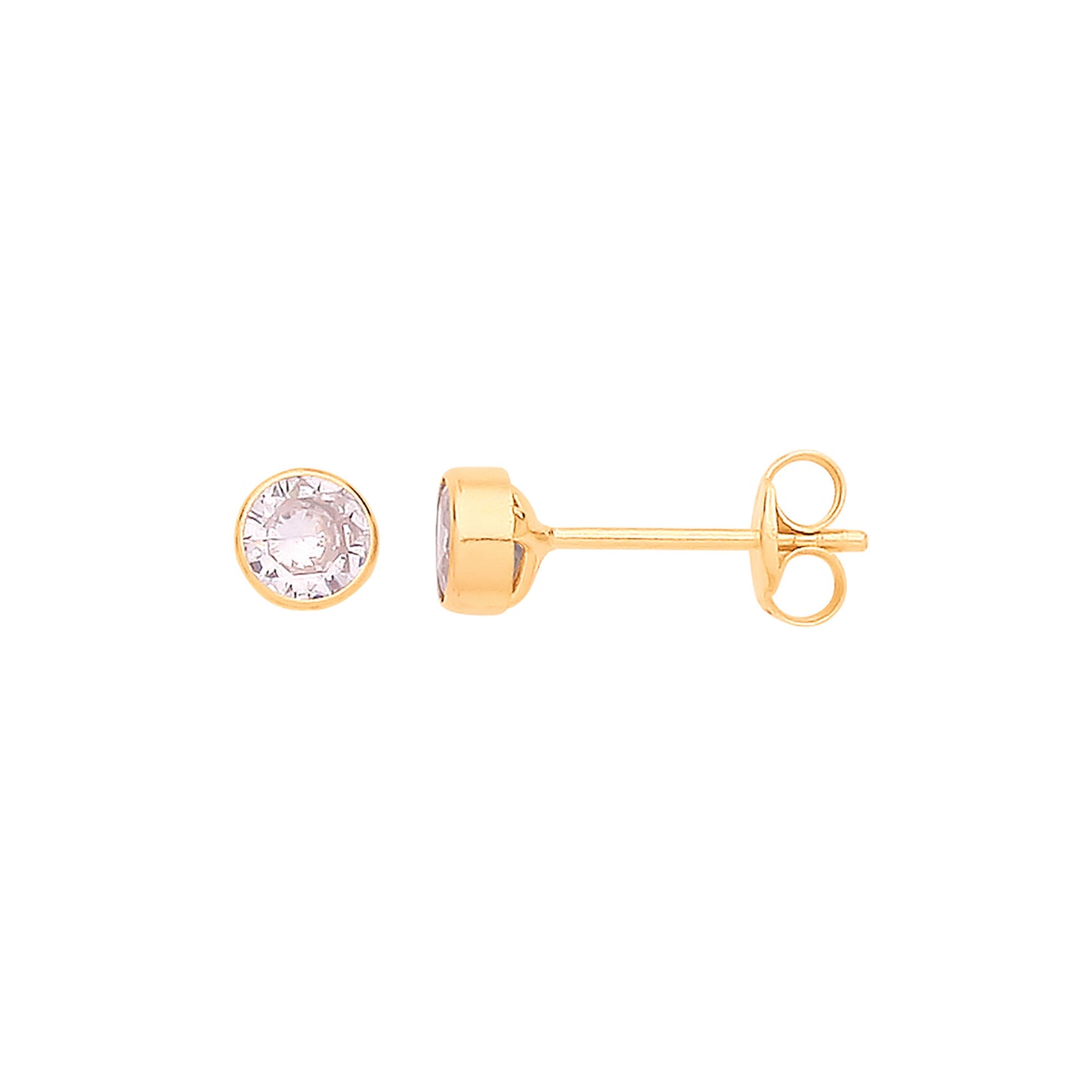 9ct Yellow Gold 4mm Rubover Set Clear Cubic Zirconia Studs - 9ct Gold