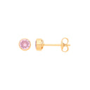 9ct Yellow Gold 4mm Rubover Set Pink Cubic Zirconia Studs