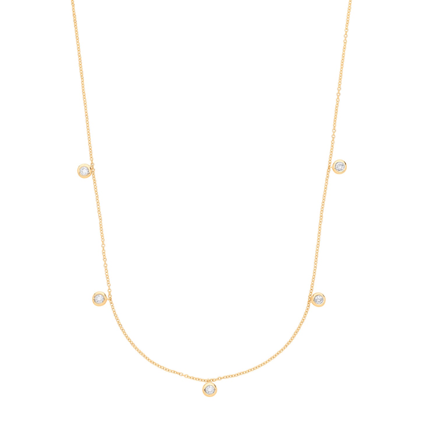 9ct Yellow Gold Rub-Over 0.25ctw Diamond (18in/45cm) Chain - 9ct Gold