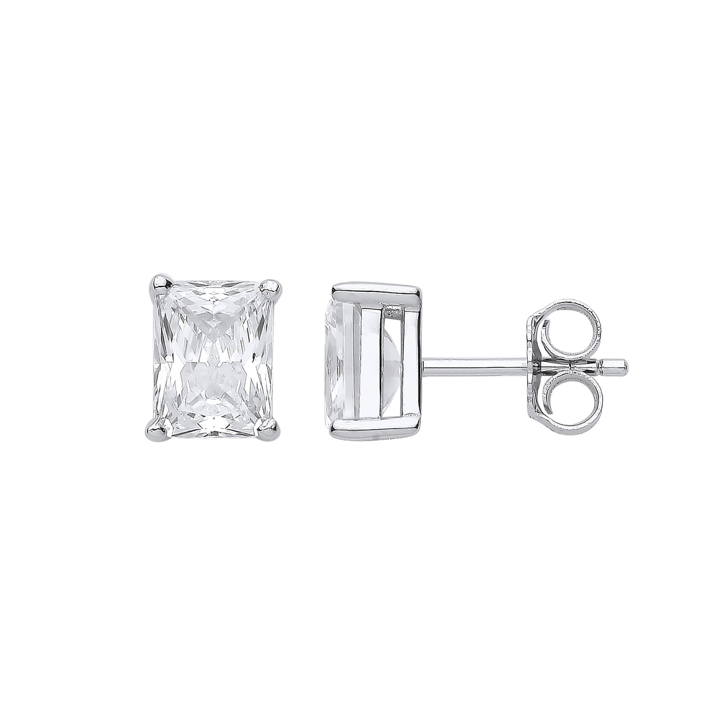 Silver CLEAR Cubic Zirconia Emerald Cut Stud Earrings - Silver