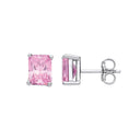 Silver PINK Cubic Zirconia Emerald Cut Stud Earrings
