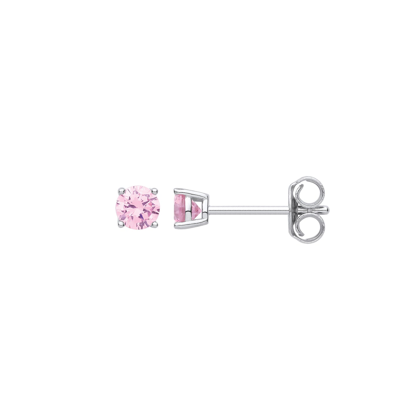 Silver PINK Cubic Zirconia Round Brilliant 4mm Studs - Silver