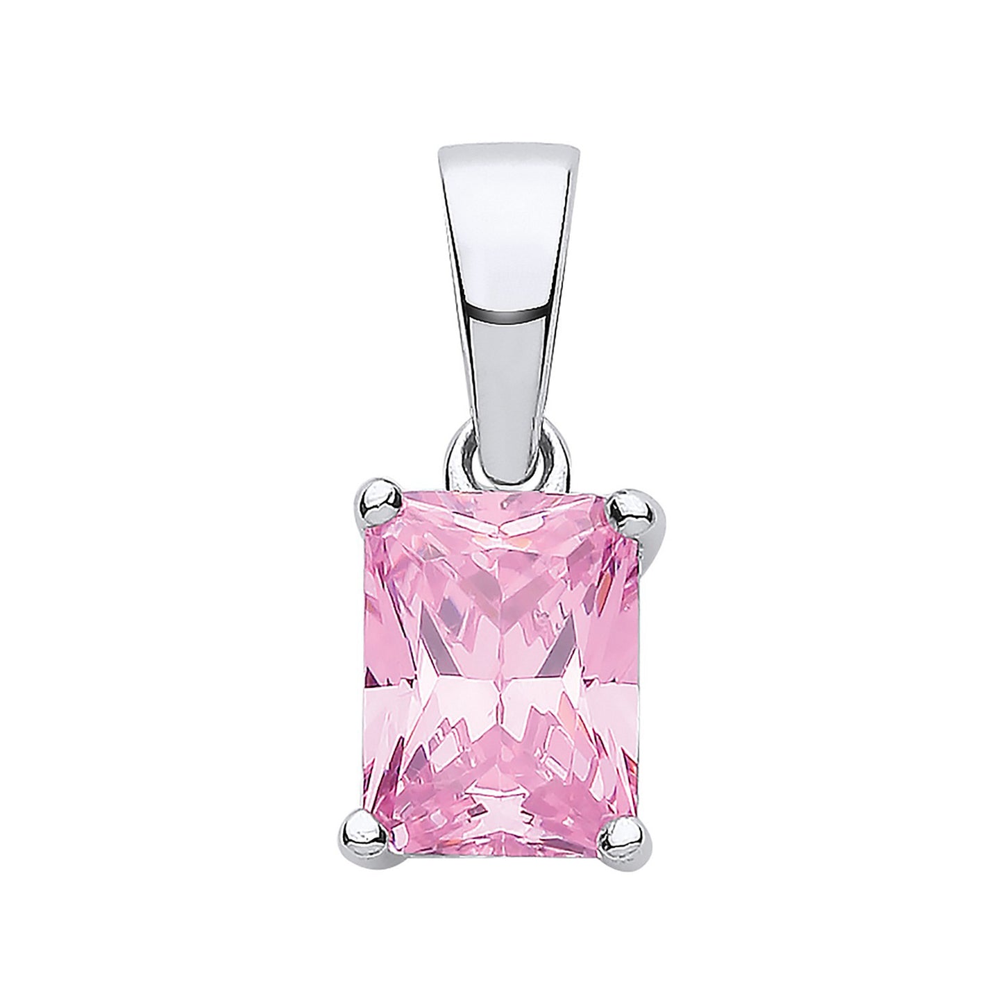 Silver PINK Cubic Zirconia Emerald Cut Pendant - Silver