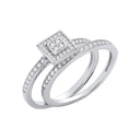 Silver Bridal Set Round Cubic Zirconias Half ET Rings