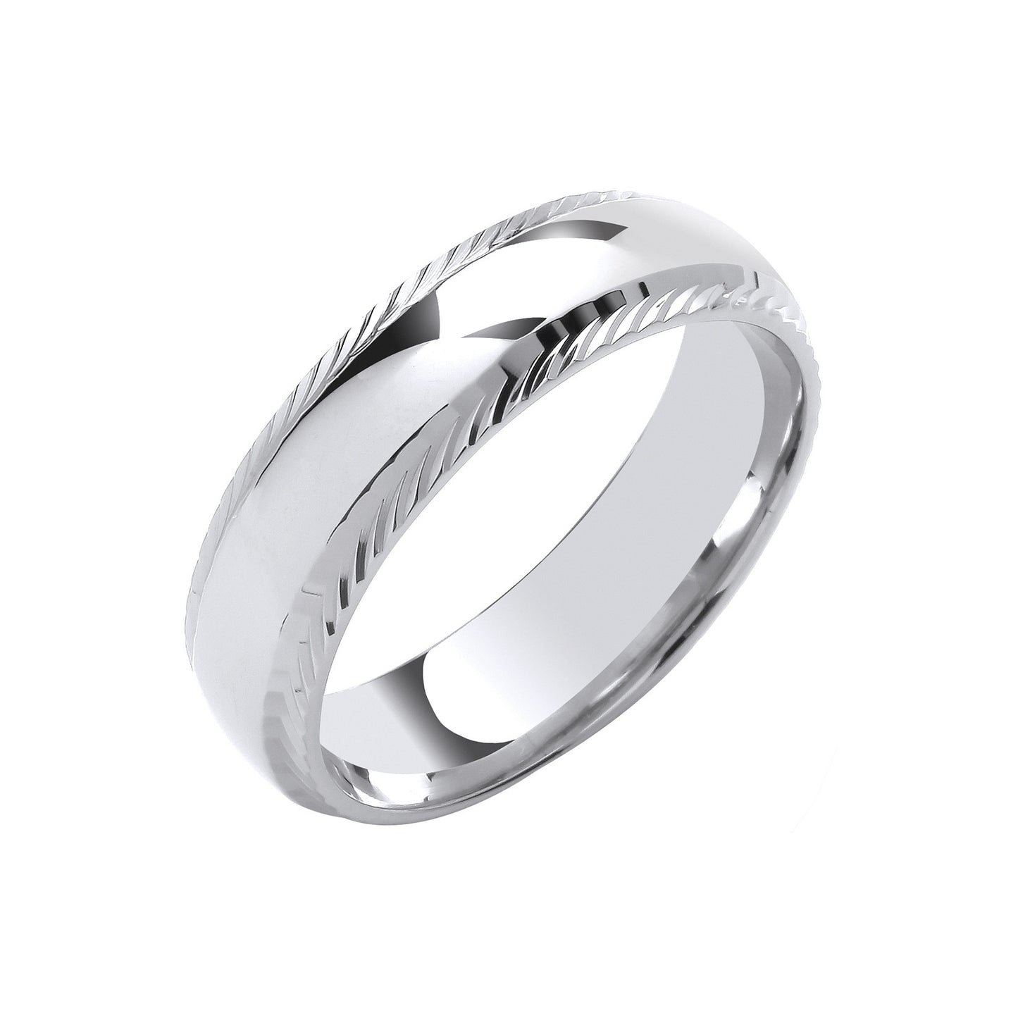 6mm Traditional Court Diamond Cut Edges Wedding Band - Platinum