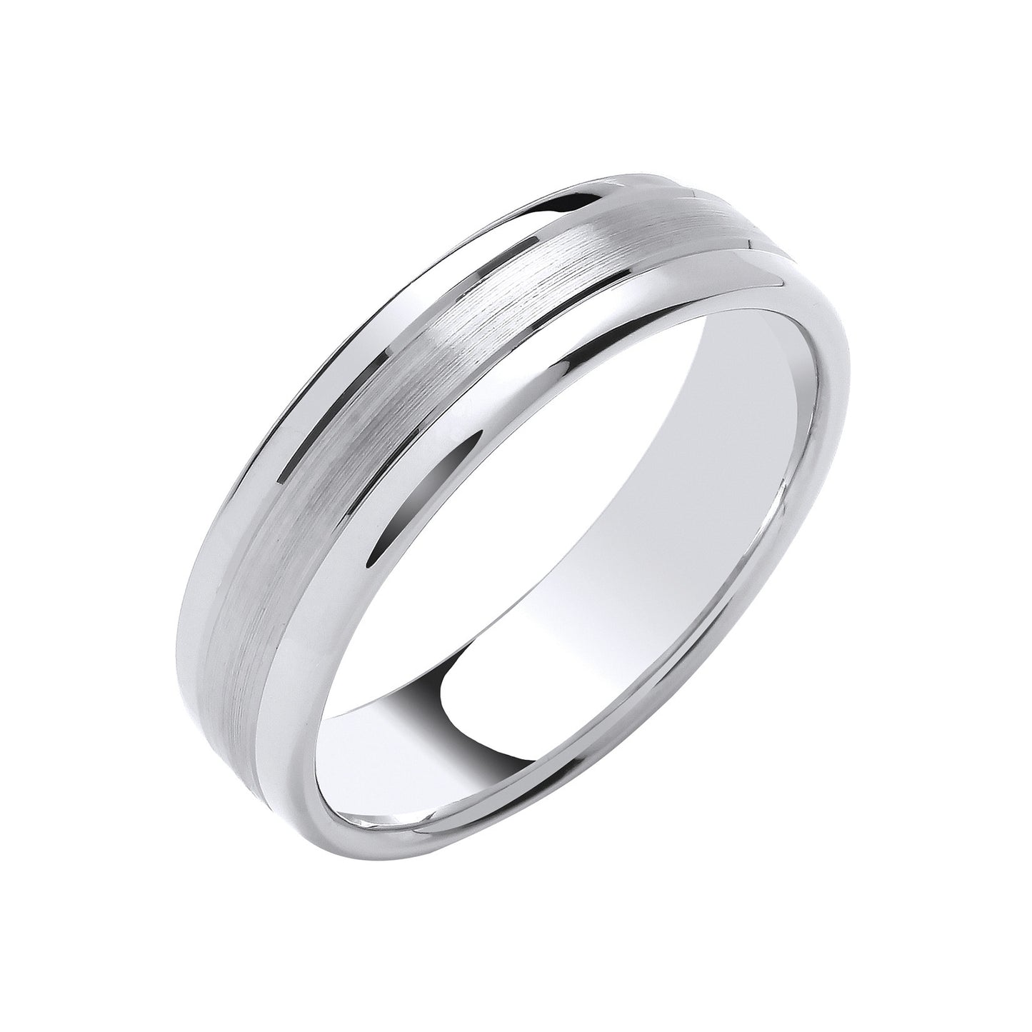 6mm Soft Court Polished Edges & Matt Centre Wedding Band - Palladium 950