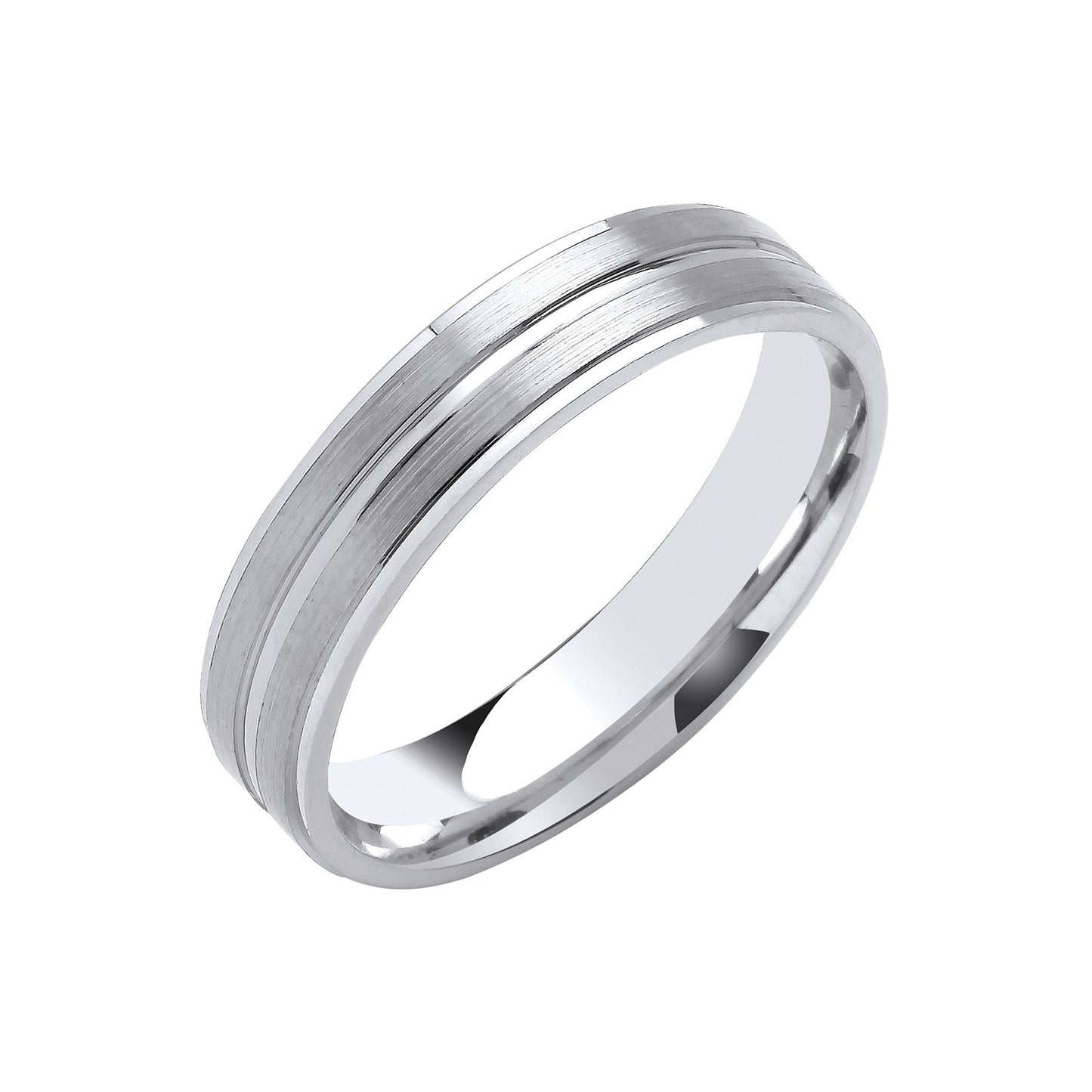 5mm Flat Court Track Edges & Centre Wedding Band - 9ct Gold
