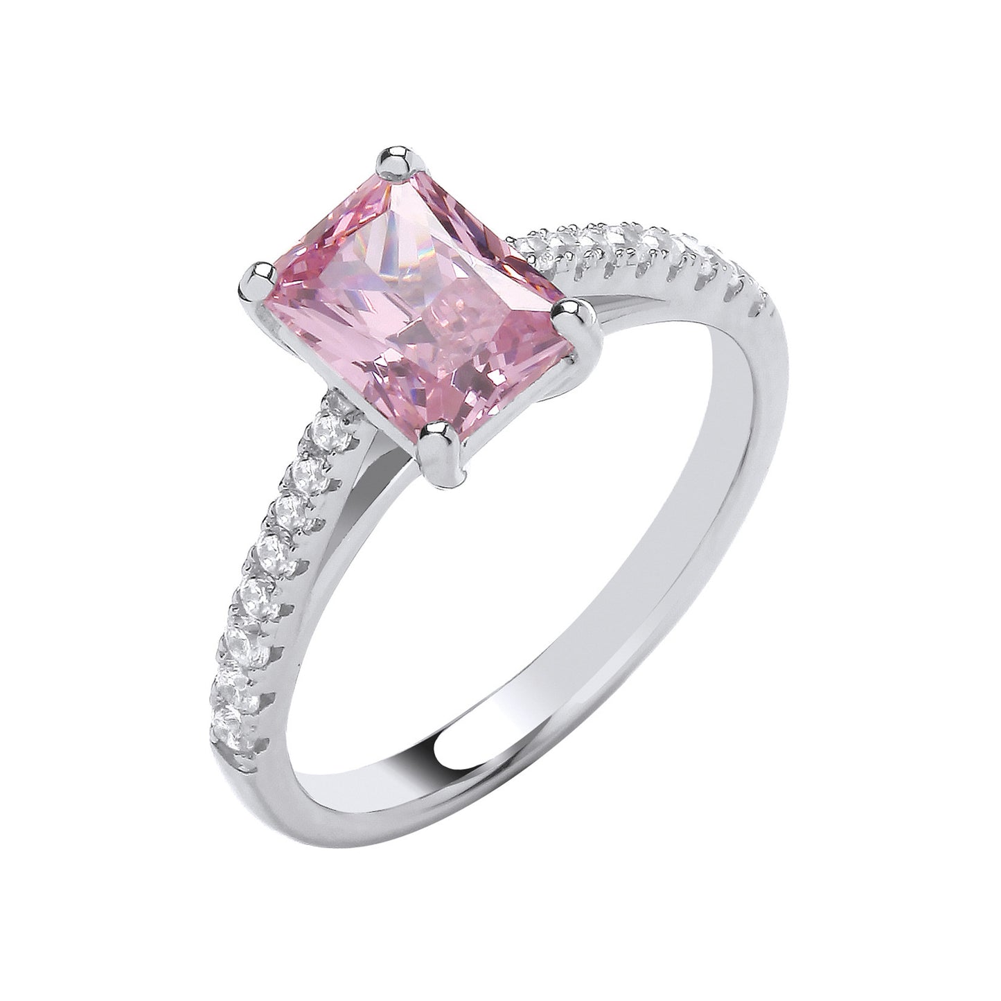Silver Emerald Pink Cubic Zirconia Solitaire Ring - Silver