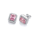 Silver Pink Cubic Zirconias Halo Stud Earrings