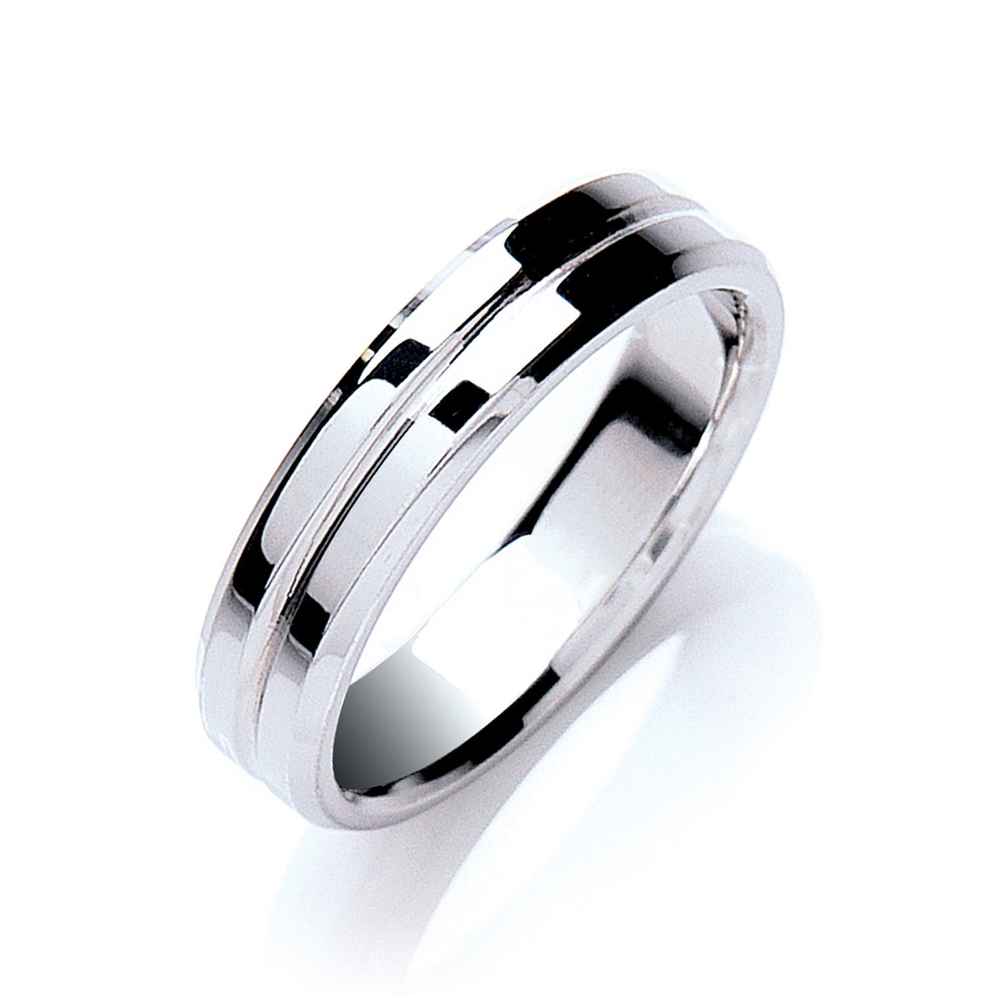 5mm Flat Court Bevelled Edge Centre Groove Polish Wedding Band - Palladium 950