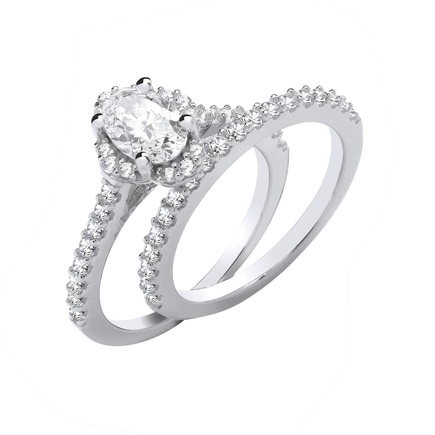 Silver Bridal Set Oval Cubic Zirconia Half ET Rings - Silver