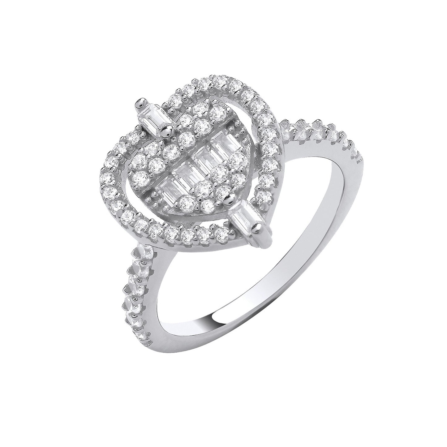 Silver Heart Halo Style Ring - Silver