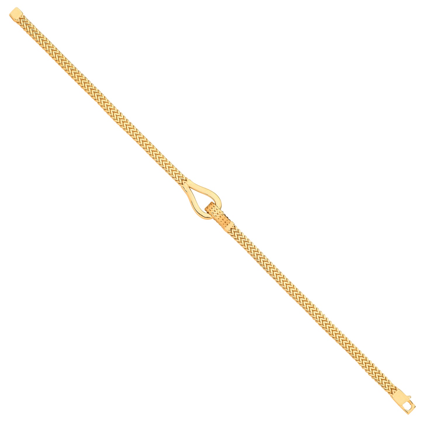 Yellow Gold Herringbone Style Hollow Hook Ladies Bracelet - 9ct Gold