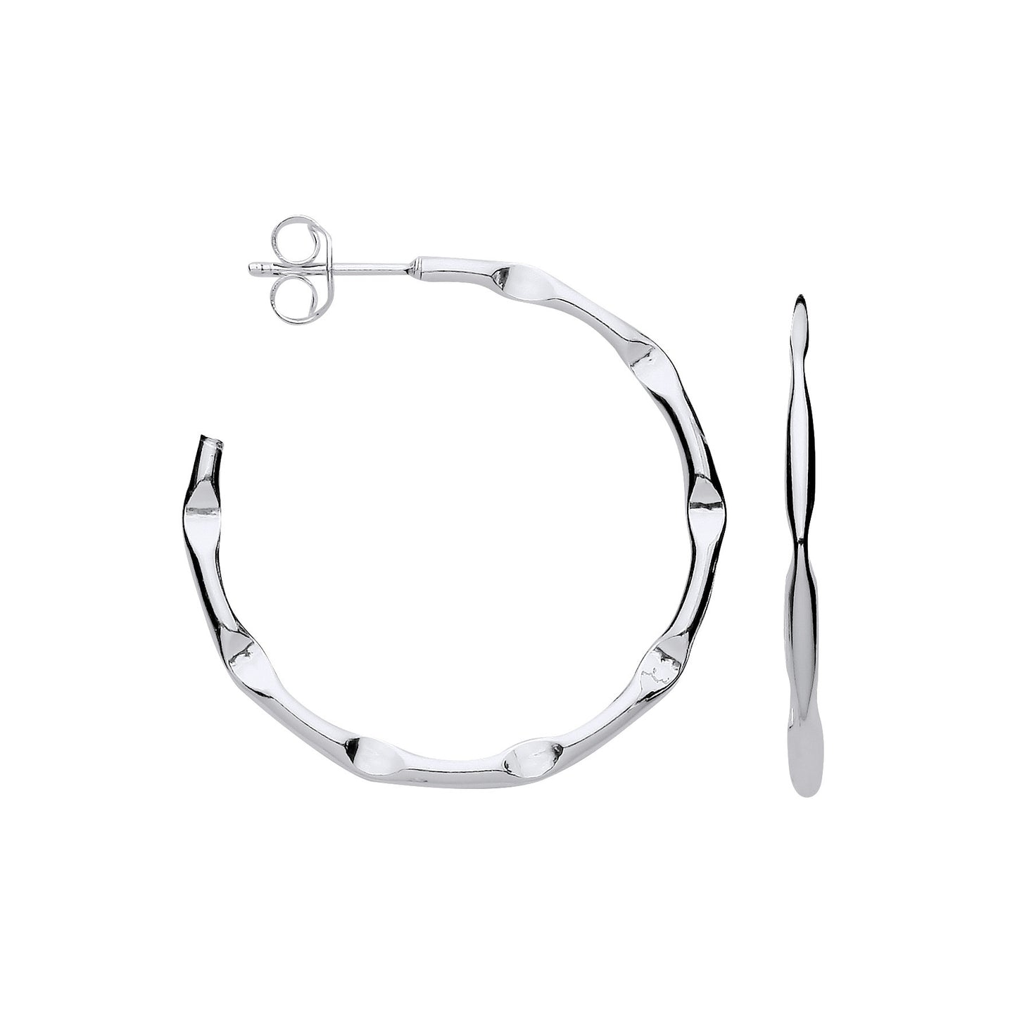 Silver 2.0mm Bamboo Hoop Earrings - Silver