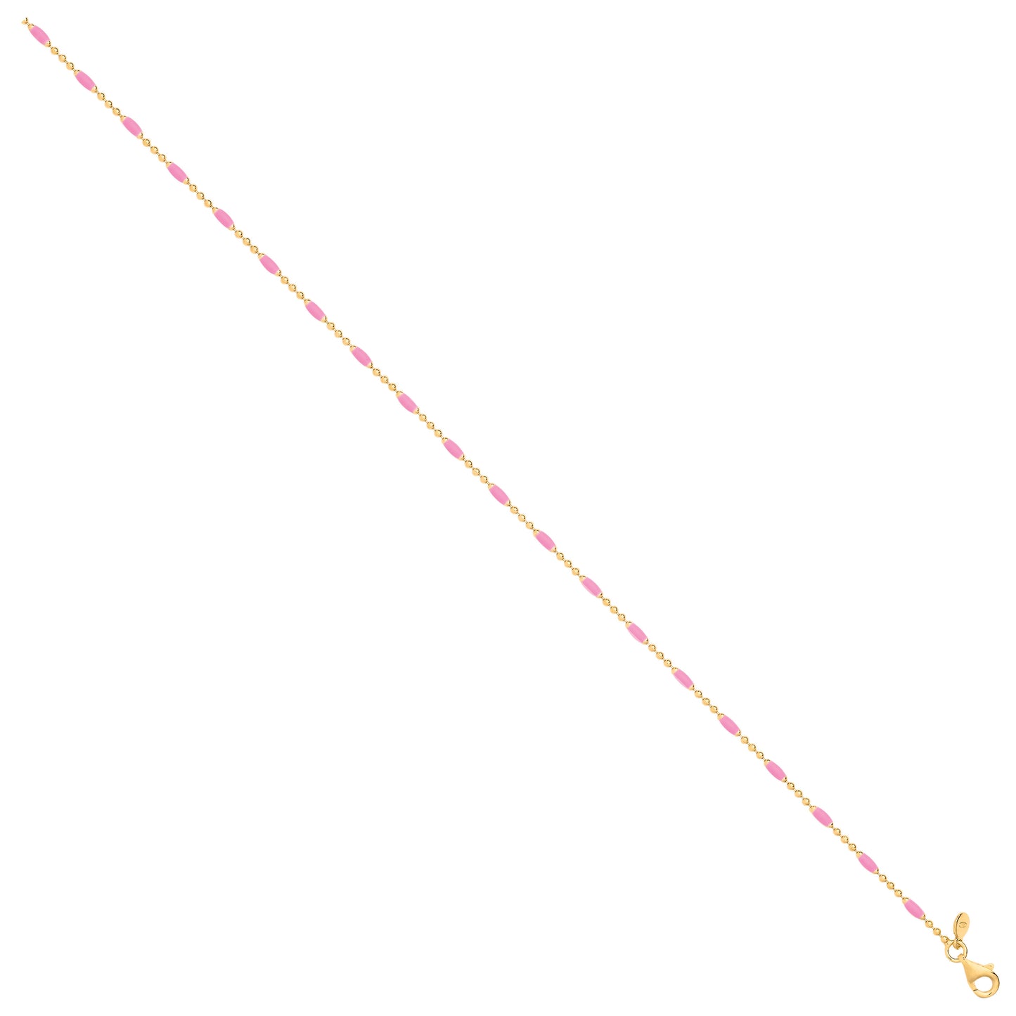 Silver Yellow Gold Plated Pink Enamel Anklet - Silver