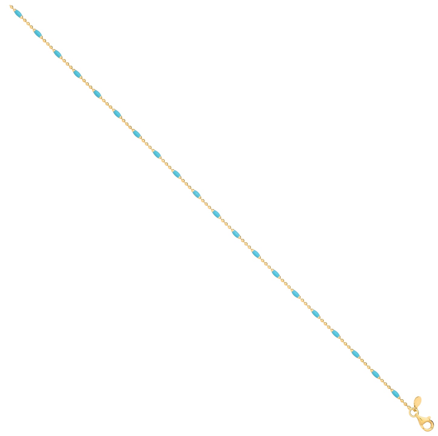 Silver Yellow Gold Plated Blue Enamel Anklet - Silver