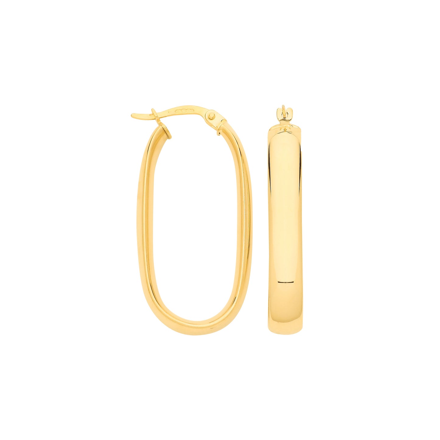 Yellow Gold Plain Rectangle Hoop Earrings - 9ct Gold