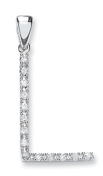 9ct White Gold 0.12ct Diamond L Initial - 9ct Gold