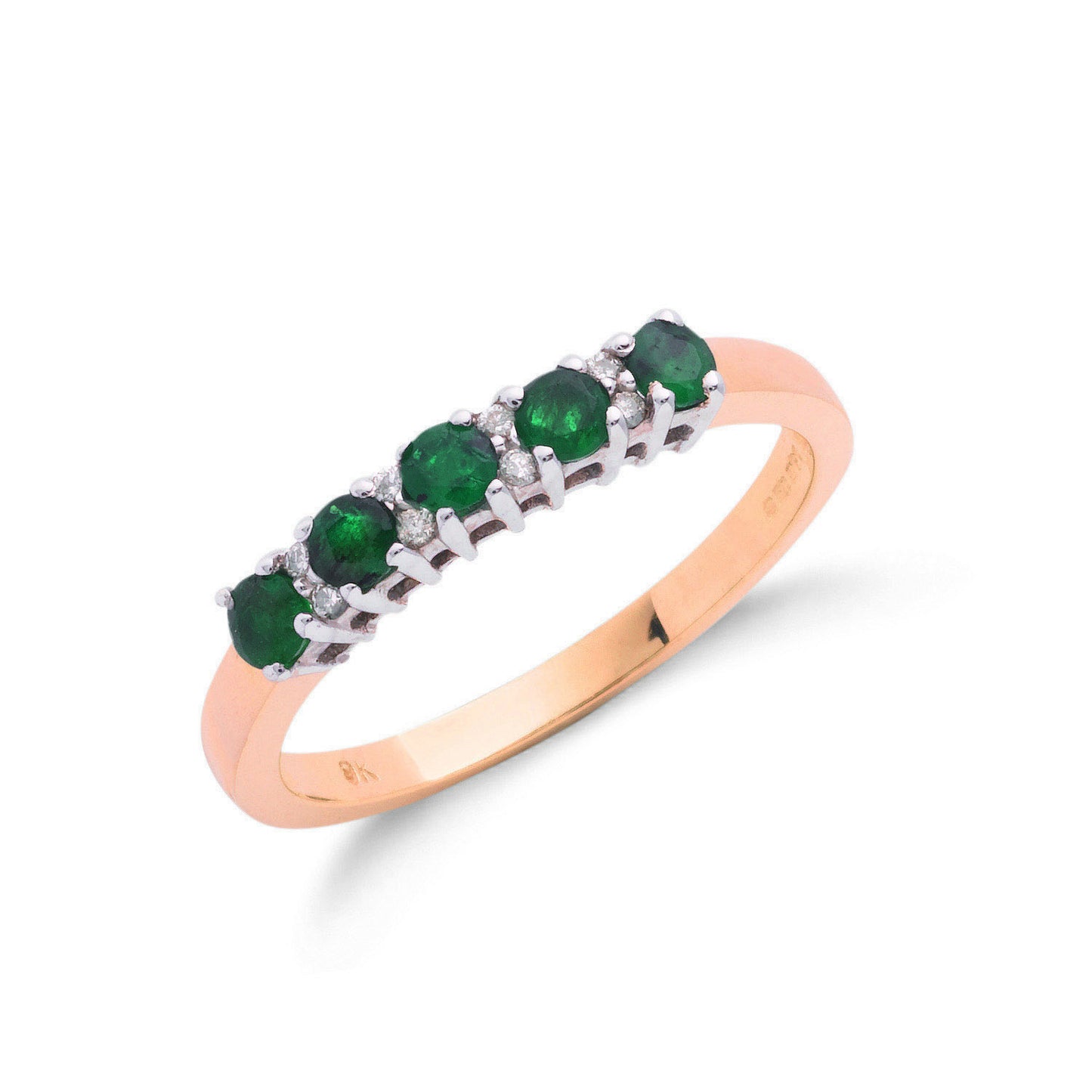 9ct Yellow Gold 0.06ct Diamond & 0.50ct Emerald Eternity Ring - 9ct Gold
